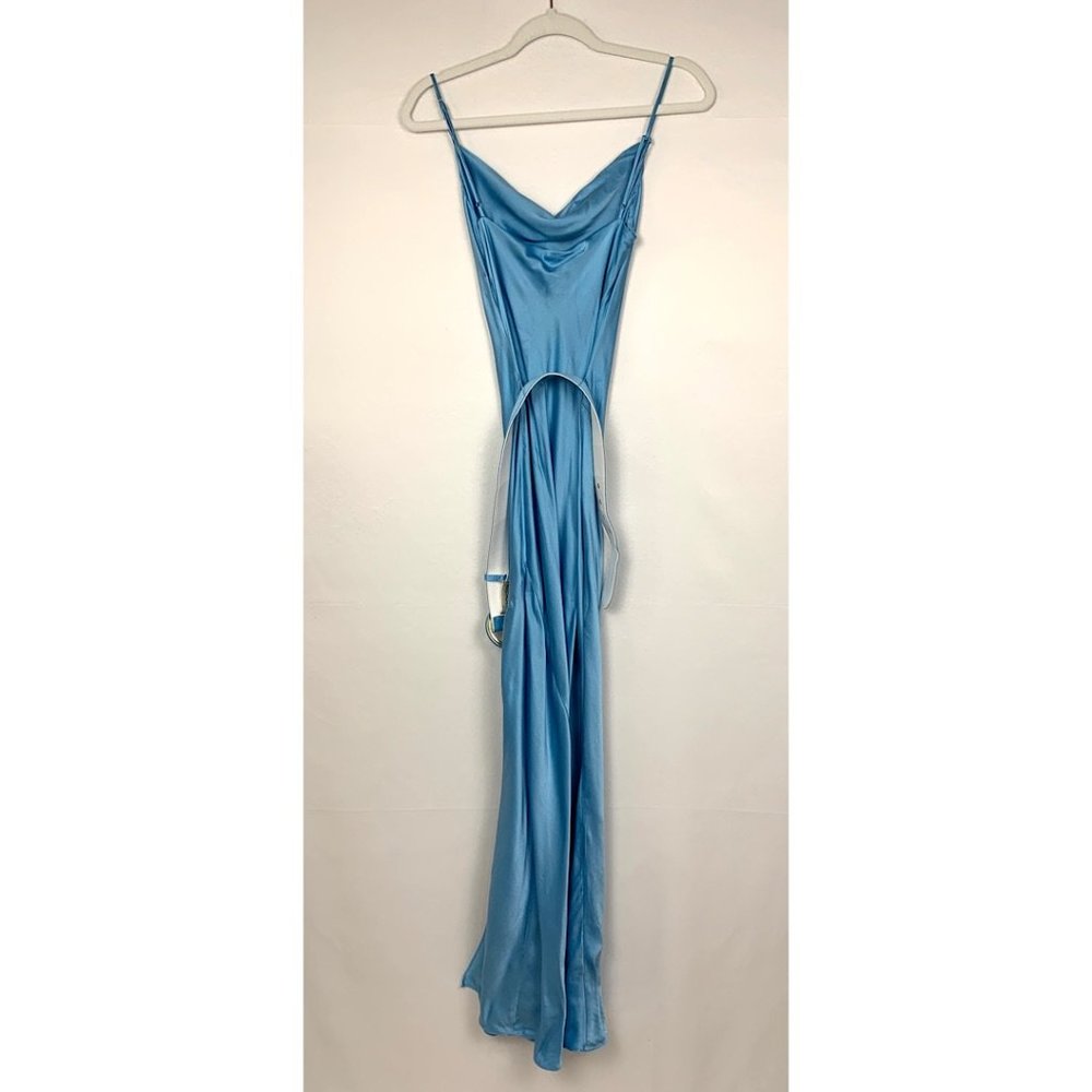 NWT Nicholas x Revolve Simone Silk Maxi Dress Belted Slit Gown Sky Blue 2 - Picture 7 of 12